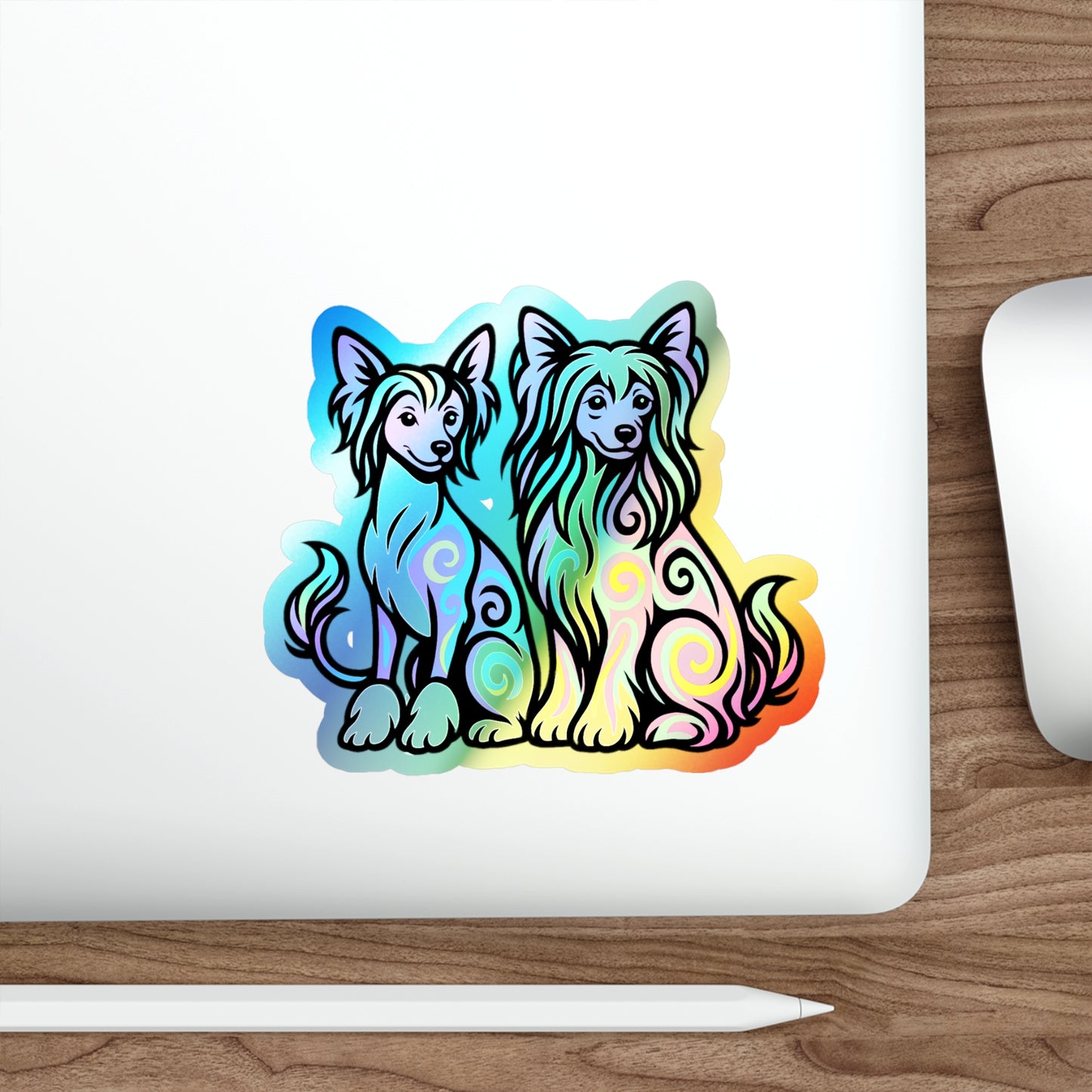 Neon Holographic Stickers - Chinese Crested Design