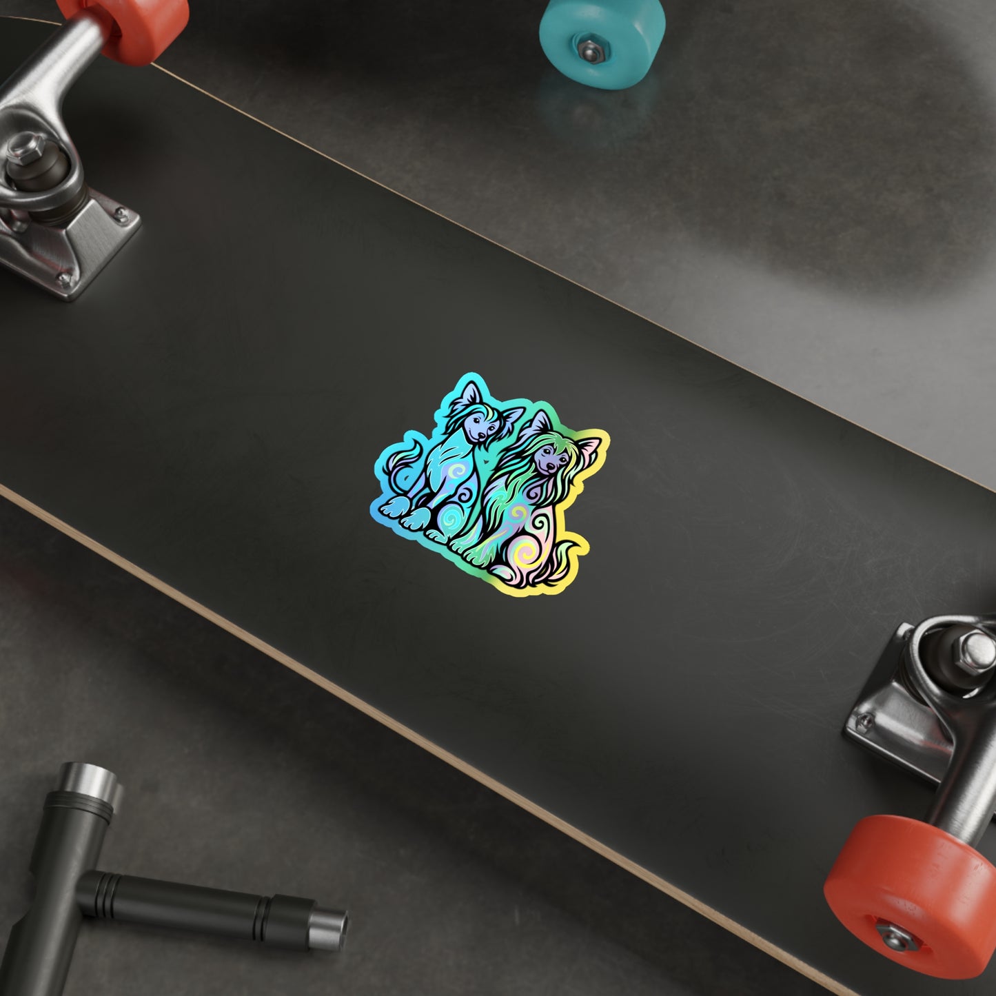Neon Holographic Stickers - Chinese Crested Design