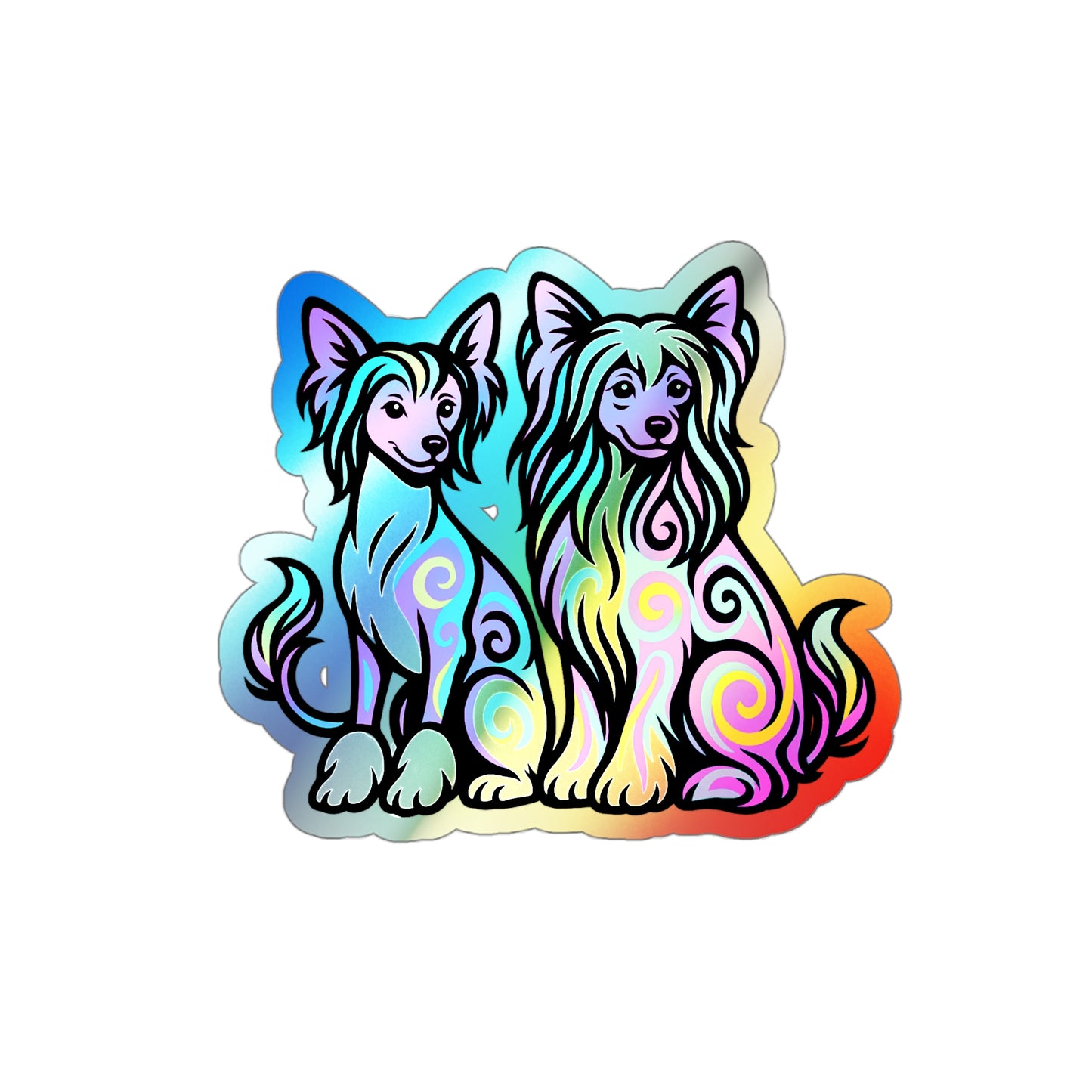 Neon Holographic Stickers - Chinese Crested Design