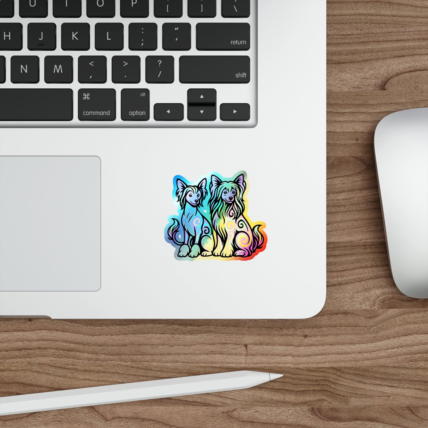 Neon Holographic Stickers - Chinese Crested Design