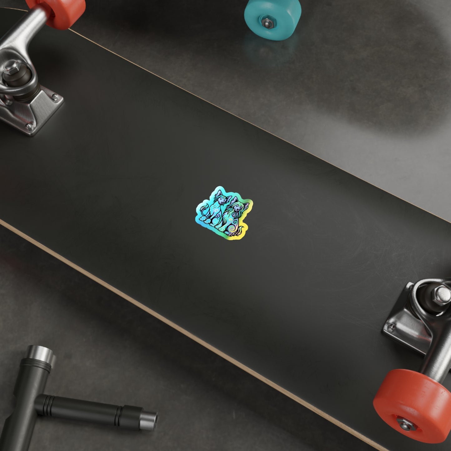 Neon Holographic Stickers - Chinese Crested Design