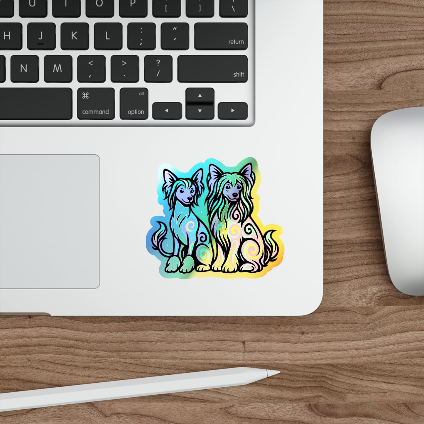 Neon Holographic Stickers - Chinese Crested Design