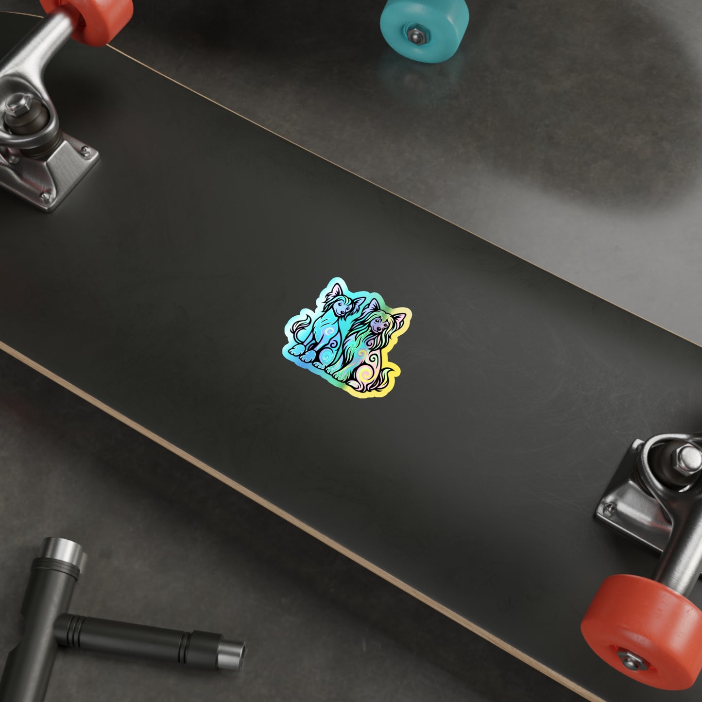 Neon Holographic Stickers - Chinese Crested Design