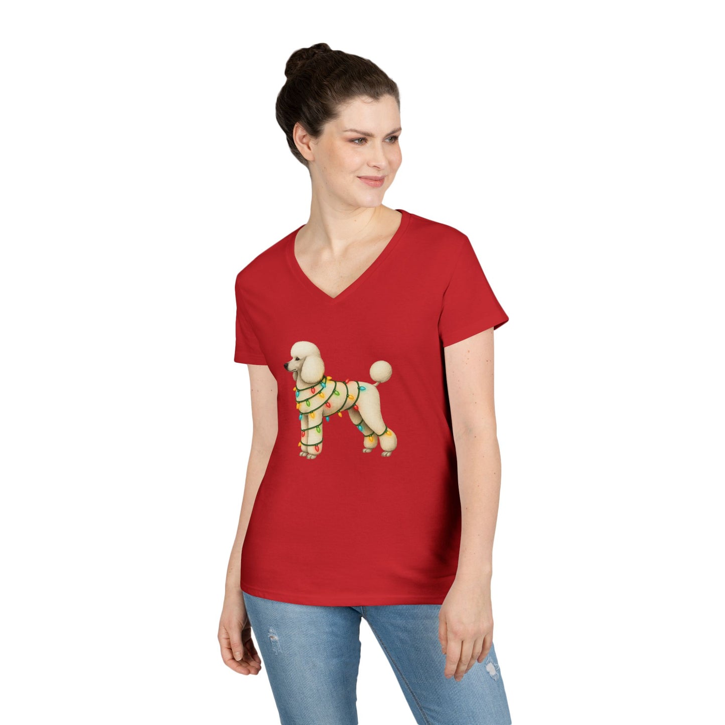 Festive Poodle V-Neck T-Shirt