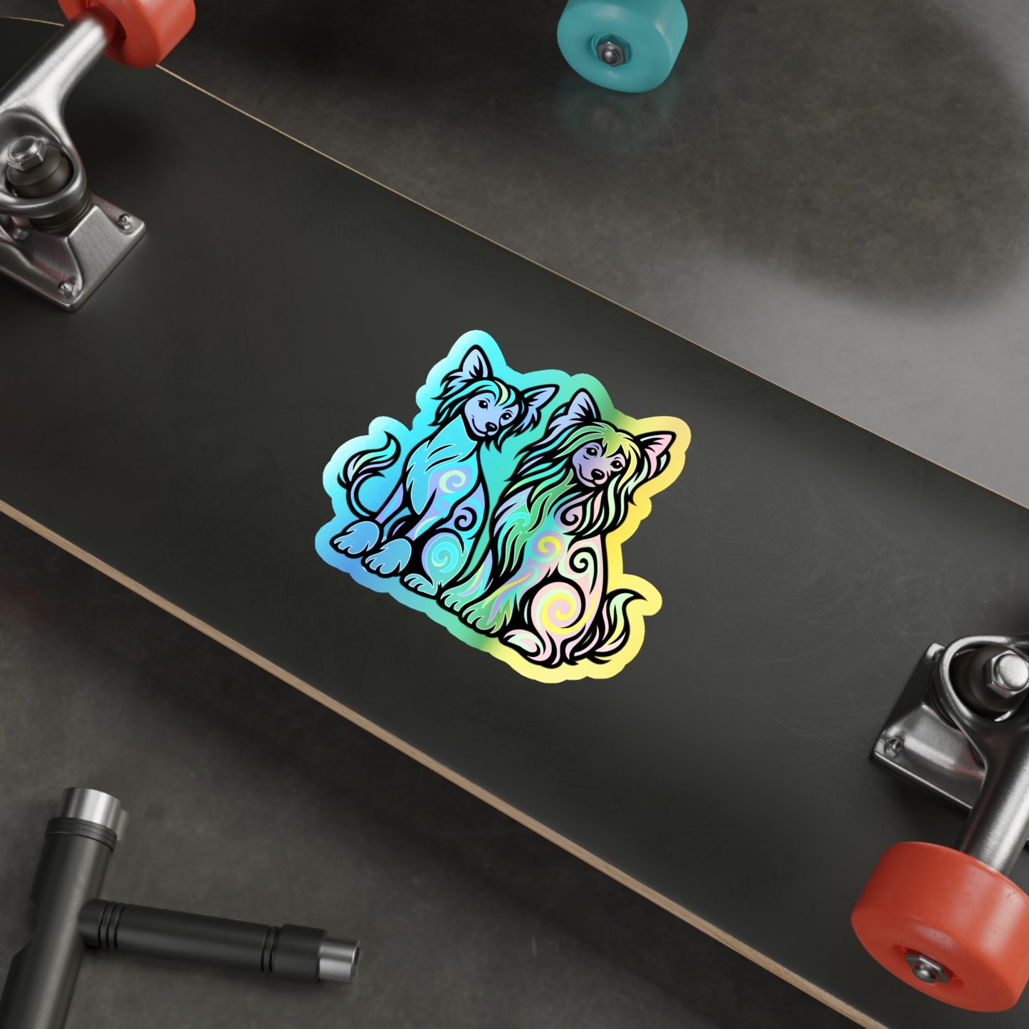 Neon Holographic Stickers - Chinese Crested Design