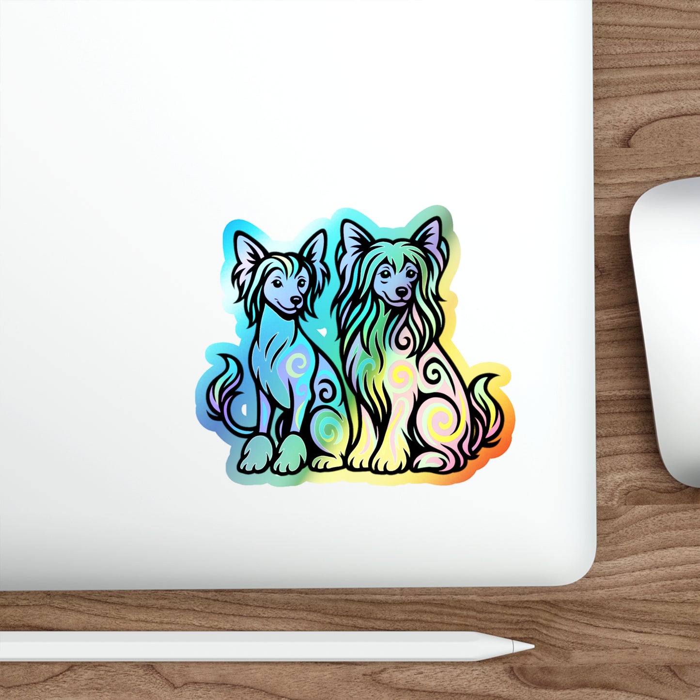 Neon Holographic Stickers - Chinese Crested Design