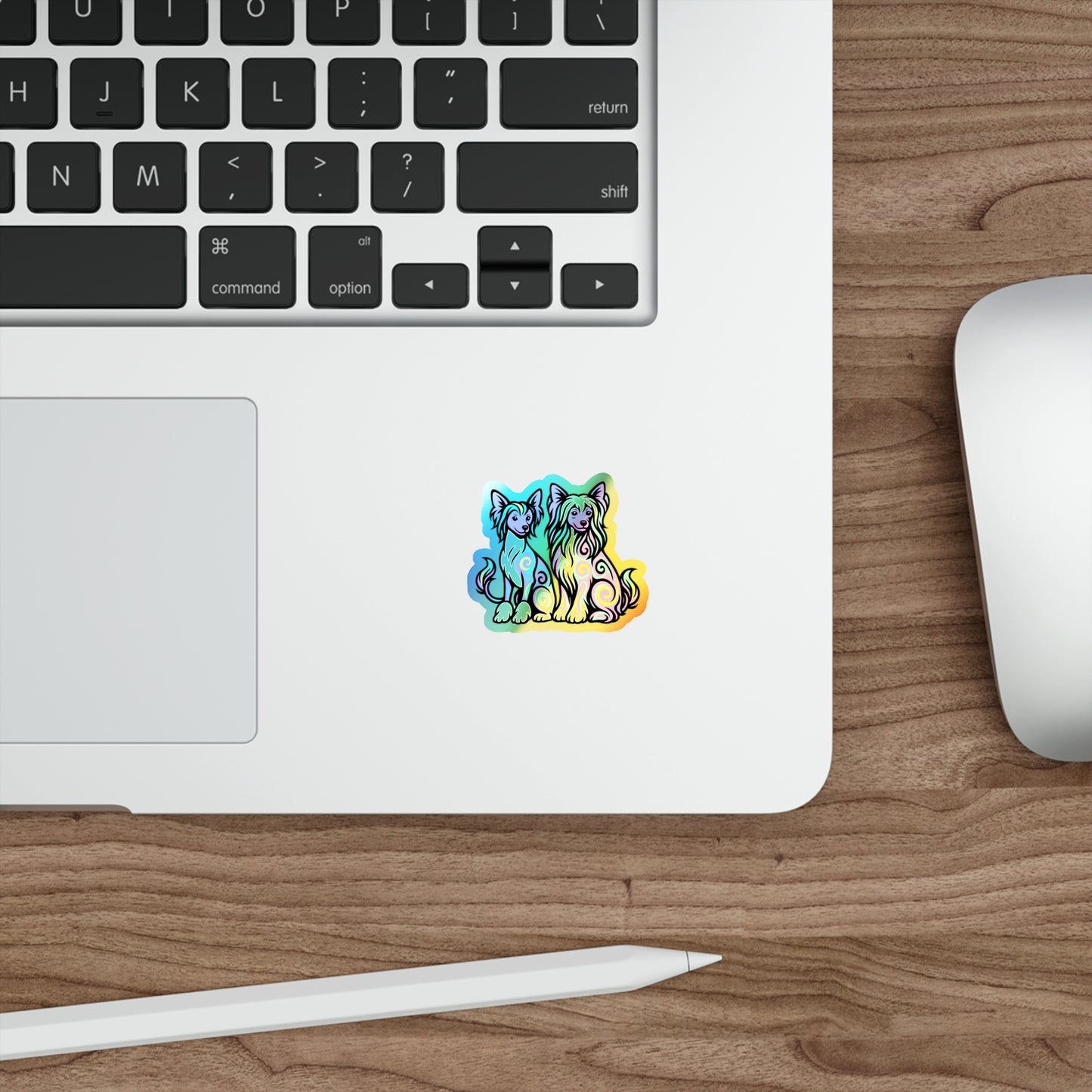 Neon Holographic Stickers - Chinese Crested Design
