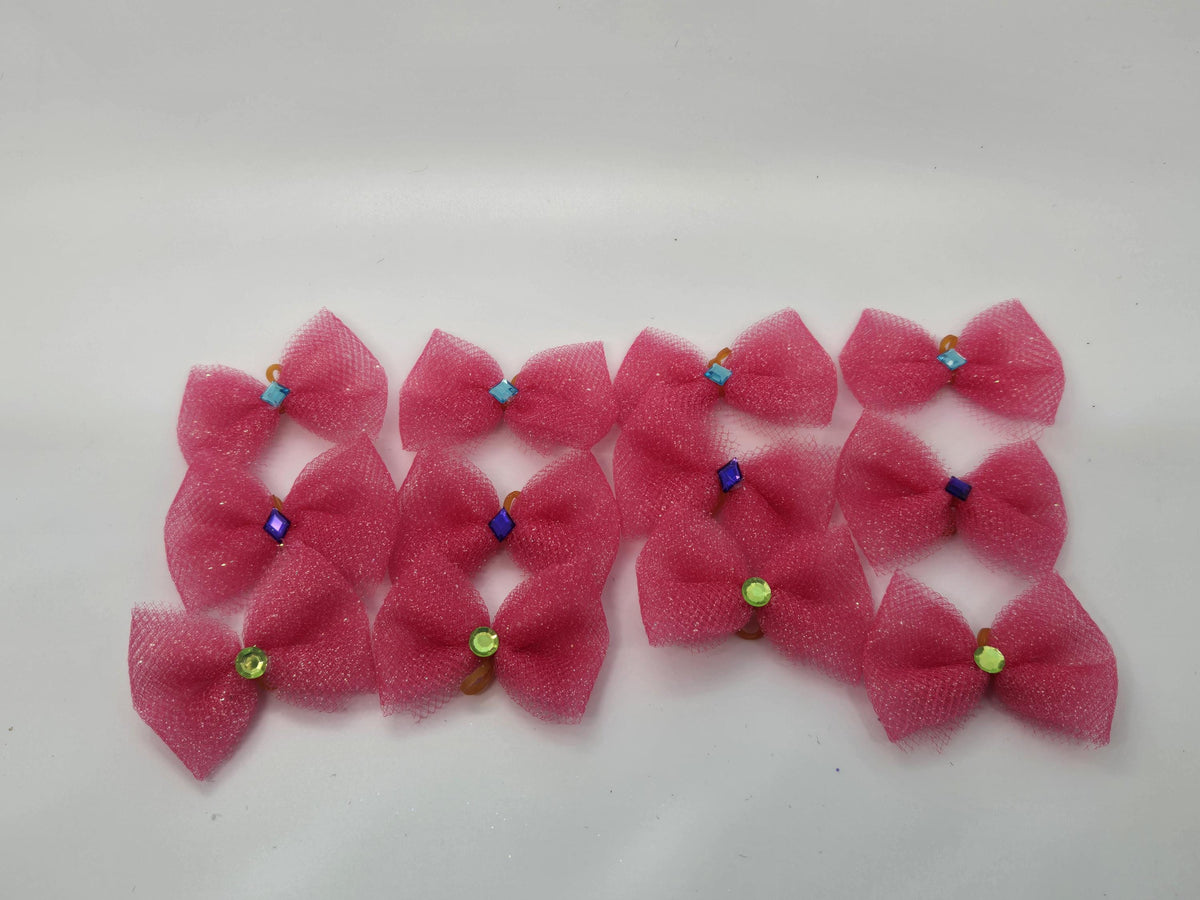 Hot Pink Glitter Dog Bows with Assorted Gems