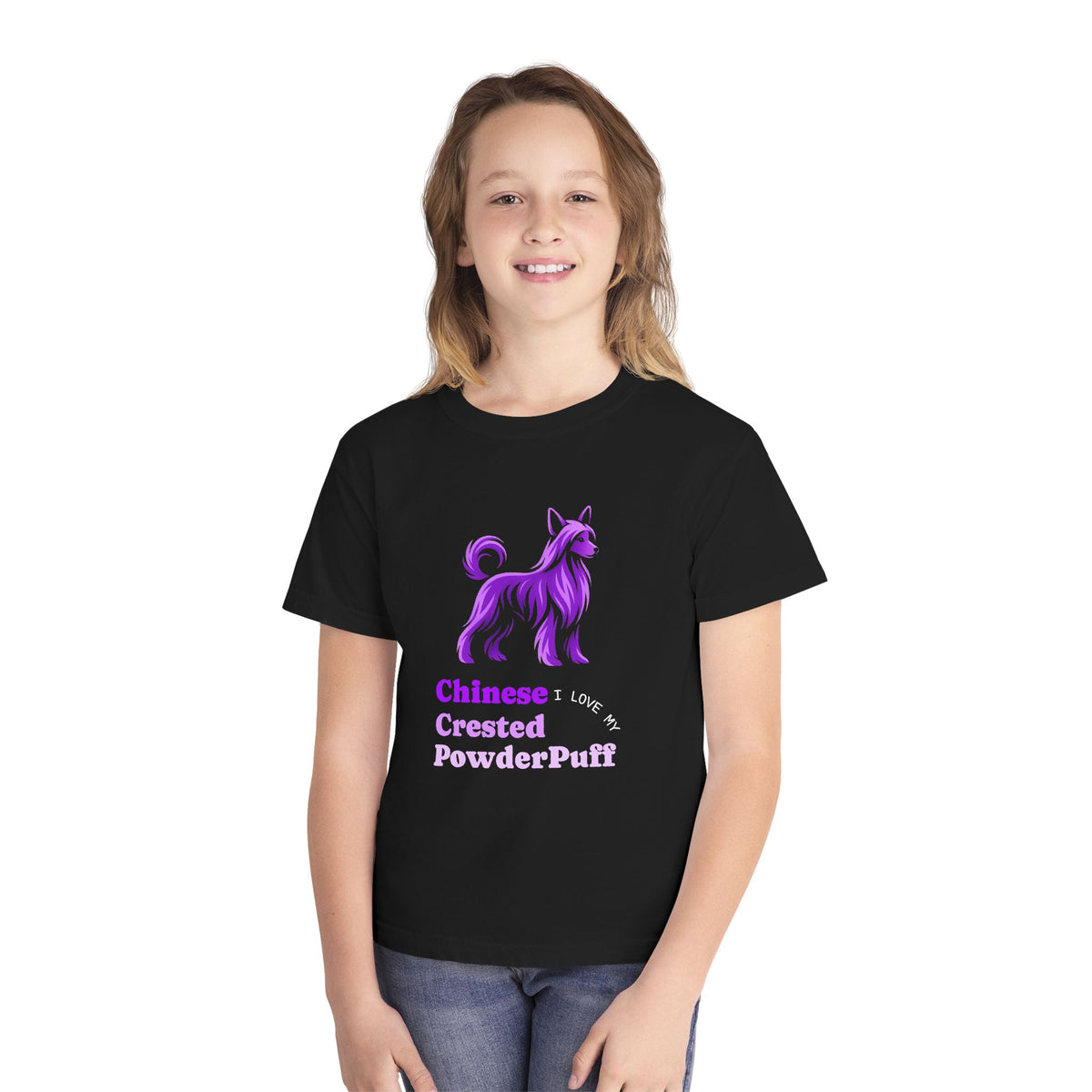 I Love Chinese Crested PowderPuff Youth Tee