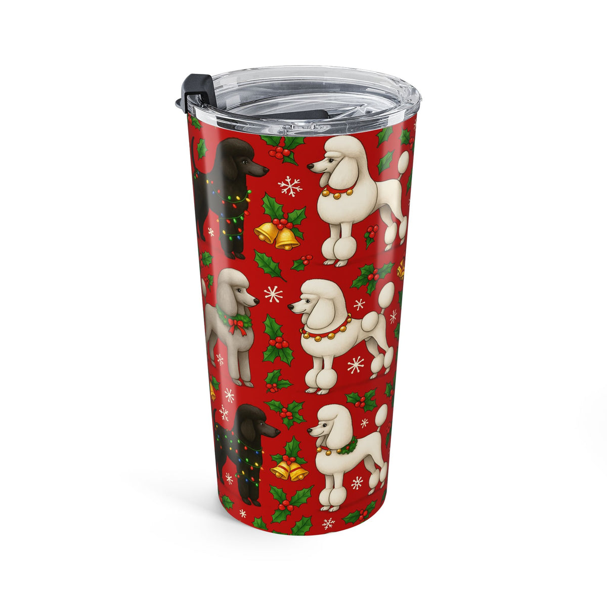 20oz Poodle Christmas Tumbler — Festive Red Holiday Dog Travel Mug
