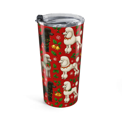 20oz Poodle Christmas Tumbler — Festive Red Holiday Dog Travel Mug