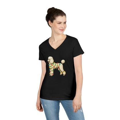 Festive Poodle V-Neck T-Shirt