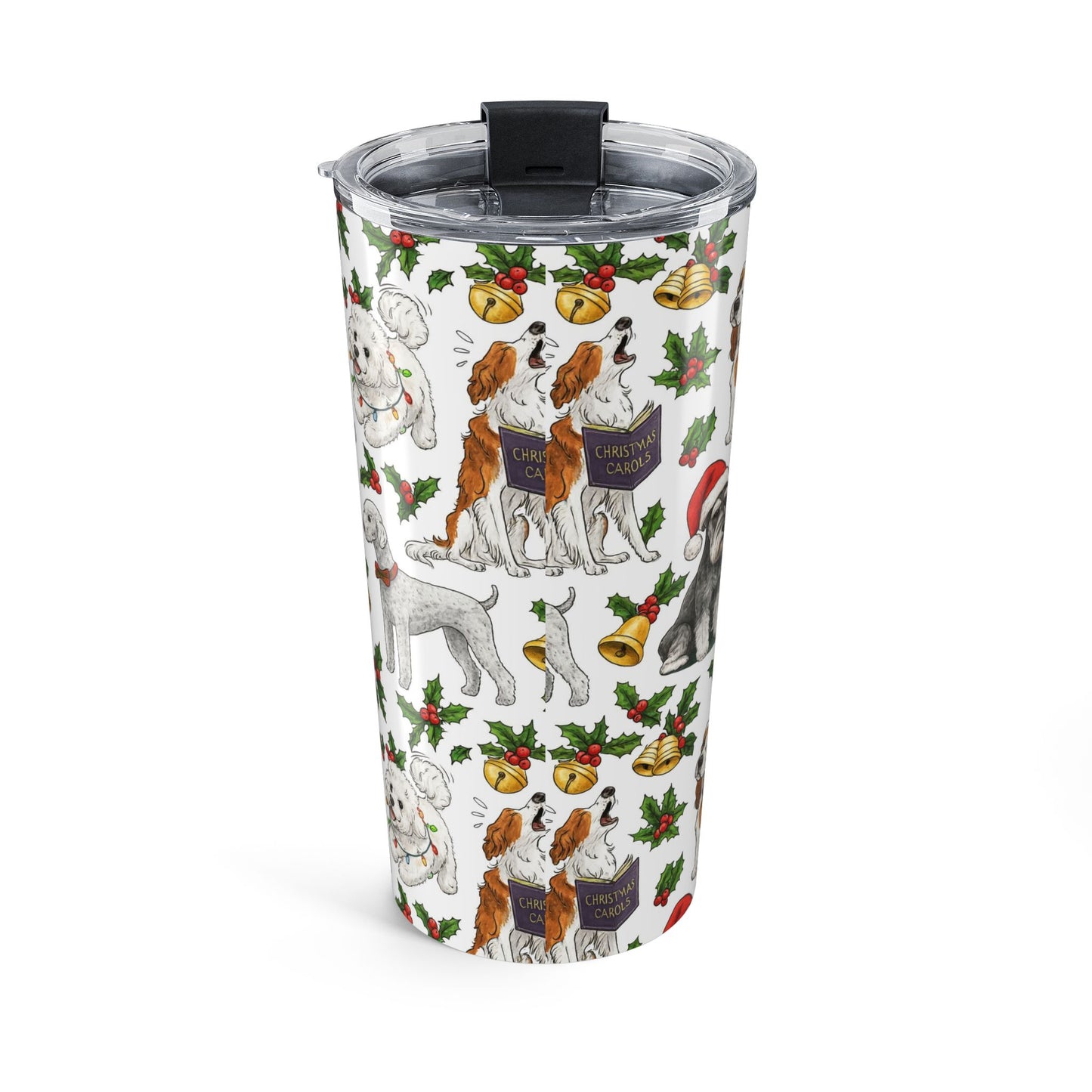 20oz Christmas Dog Pattern Tumbler – Festive Holiday Dogs & Holly Travel Mug