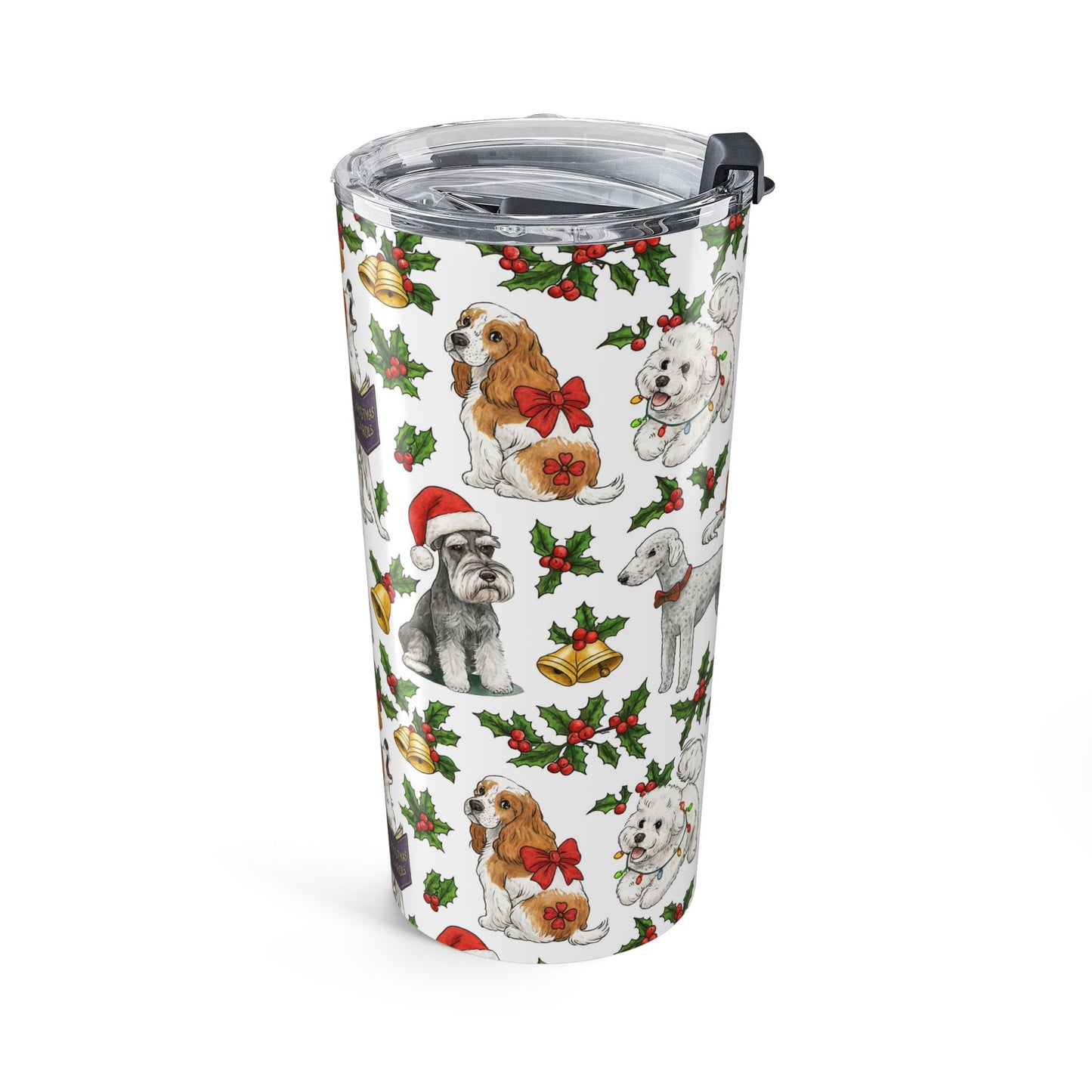 20oz Christmas Dog Pattern Tumbler – Festive Holiday Dogs & Holly Travel Mug