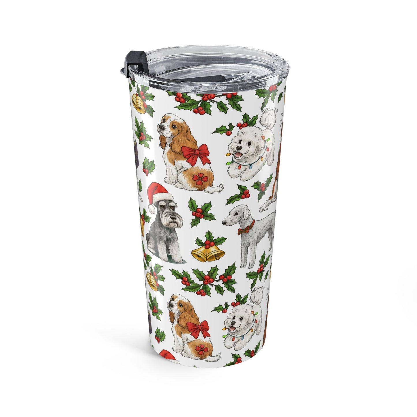 20oz Christmas Dog Pattern Tumbler – Festive Holiday Dogs & Holly Travel Mug
