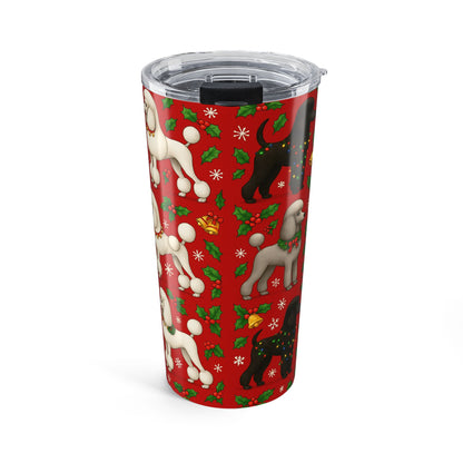 20oz Poodle Christmas Tumbler — Festive Red Holiday Dog Travel Mug
