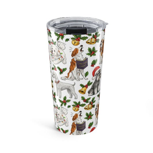 20oz Christmas Dog Pattern Tumbler – Festive Holiday Dogs & Holly Travel Mug