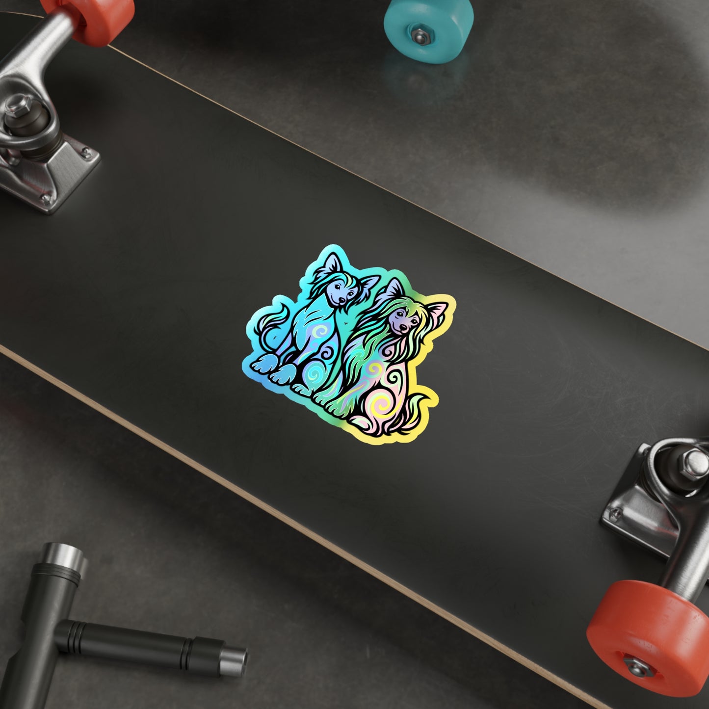 Neon Holographic Stickers - Chinese Crested Design