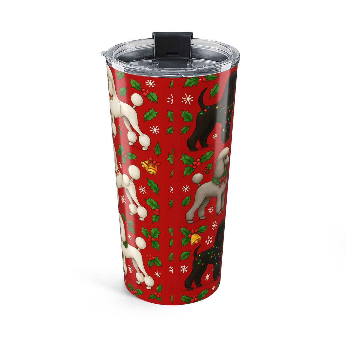 20oz Poodle Christmas Tumbler — Festive Red Holiday Dog Travel Mug