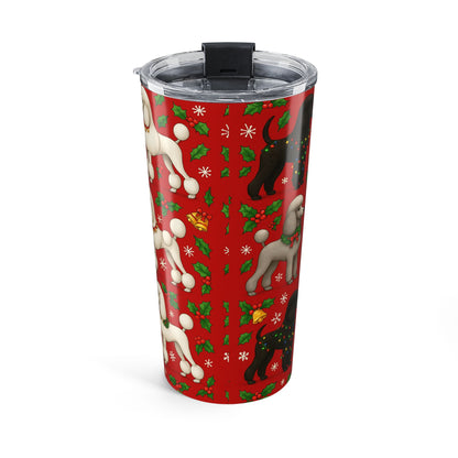 20oz Poodle Christmas Tumbler — Festive Red Holiday Dog Travel Mug