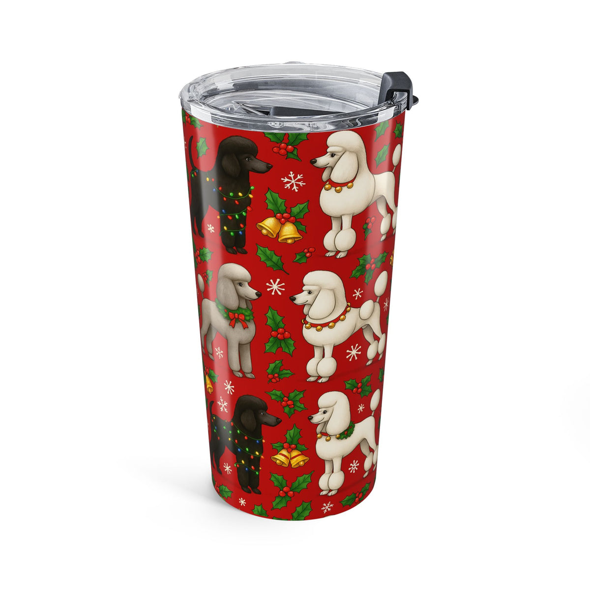 20oz Poodle Christmas Tumbler — Festive Red Holiday Dog Travel Mug